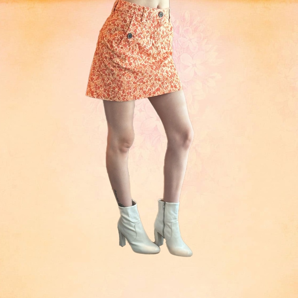 Orange Floral Mini Skirt